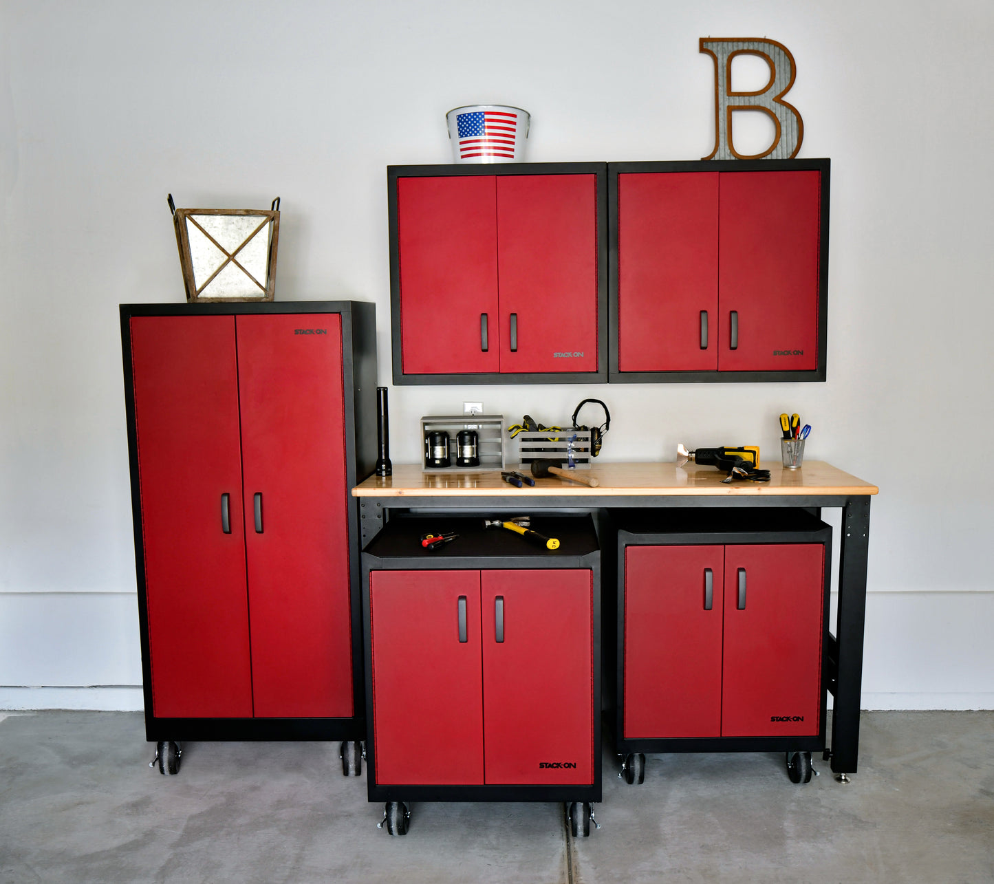 Modular Garage Cabinets with Shelf - Red